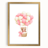 Playroom Wall Art - Teddy Bear Hot Air Balloon Kids Room Decor