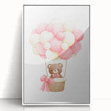 Playroom Wall Art - Teddy Bear Hot Air Balloon Kids Room Decor