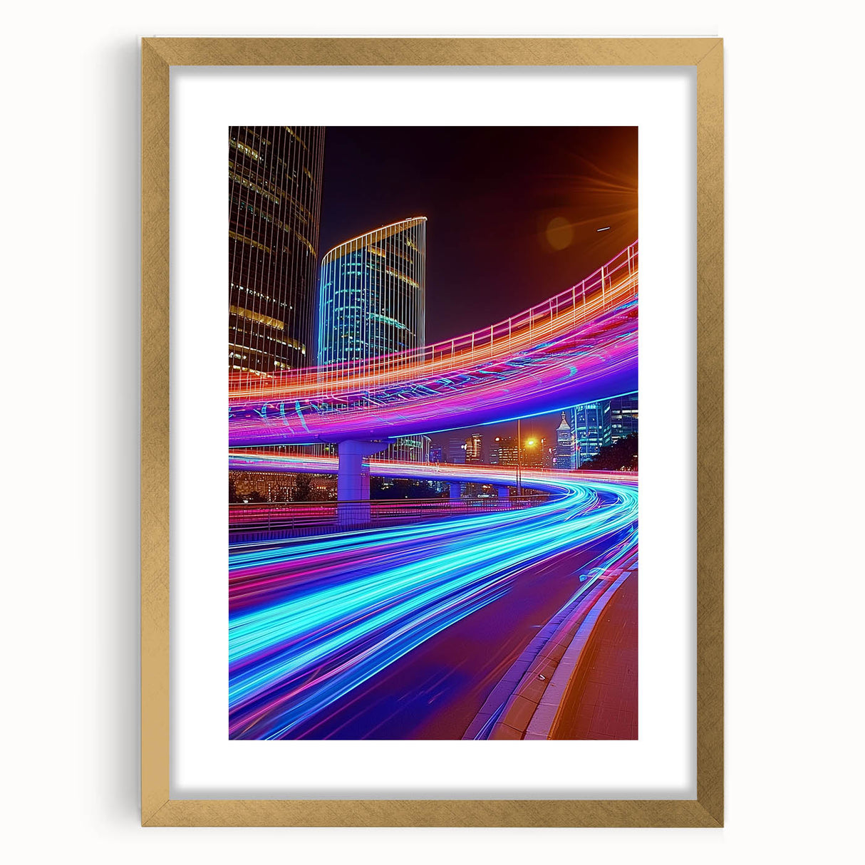 Elegant gold landscape bridge frame with matting, showcasing an intricate design, perfect for enhancing home decor and art display. Ideal for framing landscapes or nature-themed artwork.