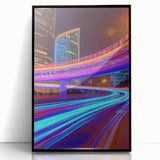 Framed acrylic artwork featuring a stunning landscape bridge design with vibrant colors and intricate details, ideal for home or office decor.