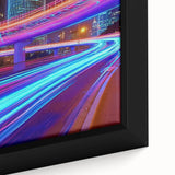 Close-up of a framed canvas artwork depicting a serene landscape bridge scene, showcasing vibrant colors and intricate details, ideal for home decor.