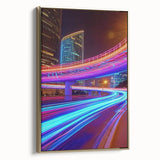 Framed canvas artwork showcasing a stunning landscape bridge design with golden accents, displayed from a side view against a neutral background.