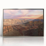 Framed acrylic landscape artwork showcasing vibrant canyons, featuring striking silver accents and a modern design, perfect for enhancing home decor.