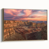 Framed canvas showcasing a stunning landscape of canyons with rich gold accents, ideal for home decor. The piece highlights dramatic rock formations and vibrant colors, adding elegance to any space. Perfect for art enthusiasts and nature lovers.