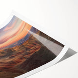 Panoramic landscape print showcasing vibrant canyons in rich earth tones, rolled for easy shipping and storage, ideal for home decor enthusiasts.