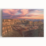 Stretched canvas artwork depicting a vibrant landscape of canyons with rich earthy tones and intricate details, suitable for home decor or art enthusiasts.