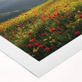 Rolled canvas artwork showcasing a vibrant countryside landscape, featuring rolling hills and lush greenery, elegantly packaged in a protective tube for display and storage.