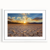 Framed desert landscape artwork with a white mat, showcasing vibrant colors and intricate details, perfect for home decor and art enthusiasts.