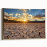 Framed landscape canvas depicting a stunning desert scene with golden hues, showcasing intricate details and textures, ideal for modern home decor.