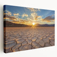 Desert landscape stretched canvas artwork showcasing vibrant orange and beige hues, emphasizing the arid beauty of the desert, perfect for modern home decor.