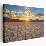 Desert landscape stretched canvas artwork showcasing vibrant orange and beige hues, emphasizing the arid beauty of the desert, perfect for modern home decor.