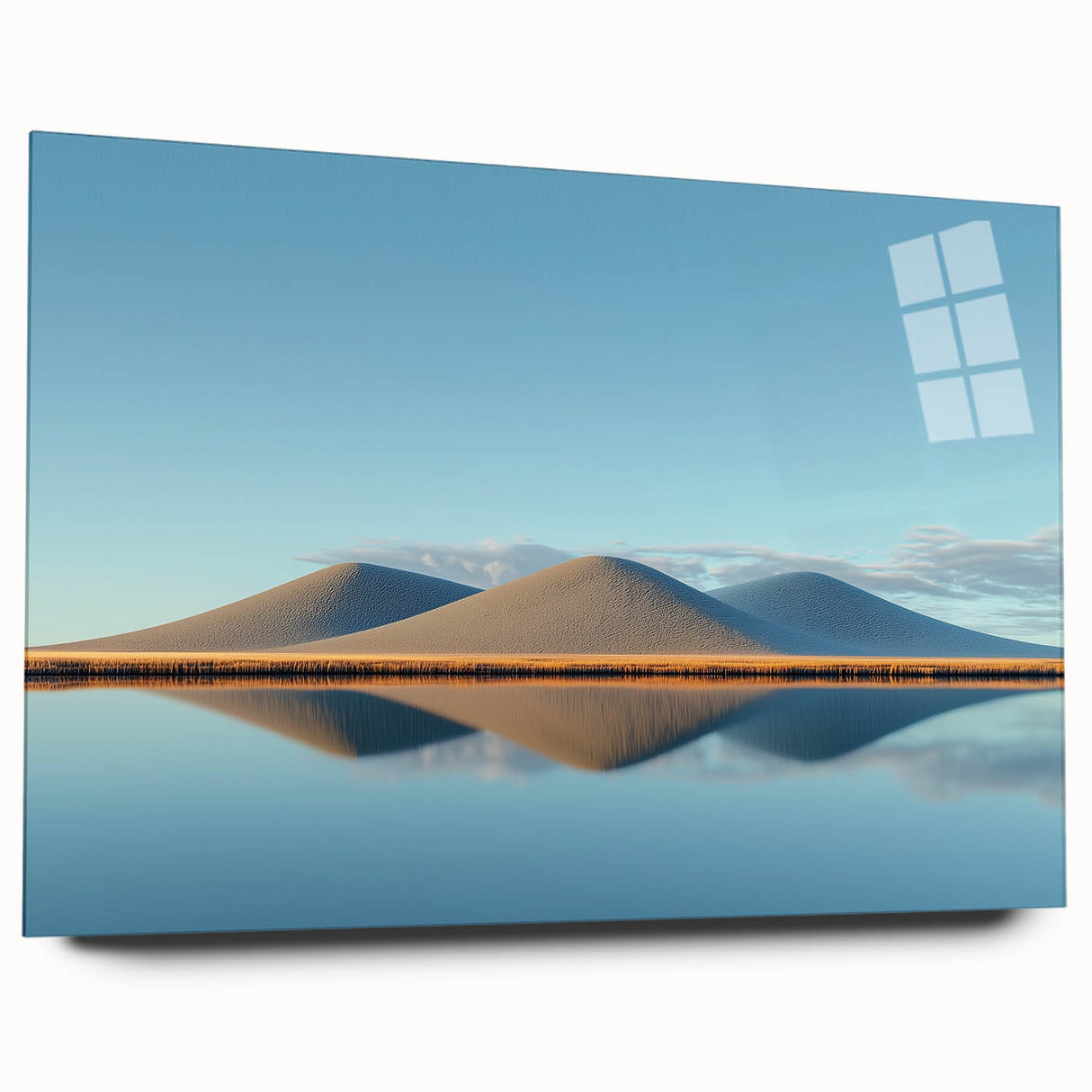 Acrylic landscape art print showcasing vibrant fields in a side view, featuring a glossy finish and no visible pins, ideal for modern home decor.