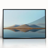 Framed acrylic wall art depicting a serene landscape with vibrant green fields and a blue sky, featuring a sleek black frame, ideal for home decor enhancement.