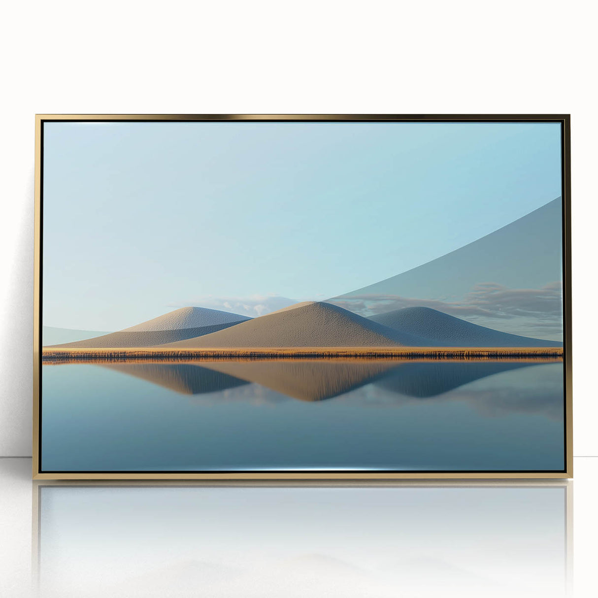 Framed acrylic artwork depicting a serene landscape of golden fields under a bright blue sky, adding a touch of elegance to any home décor. Perfect for nature lovers.