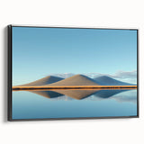 Framed canvas artwork showcasing a serene landscape of lush green fields, presented in a sleek black frame, ideal for home decor enhancement.