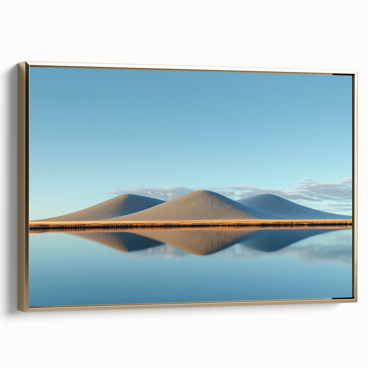 Framed canvas showcasing a stunning landscape of golden fields, featuring a textured surface and elegant gold frame, perfect for enhancing modern home decor.