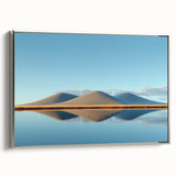 Framed canvas artwork showcasing a serene landscape of fields under a cloudy sky, featuring a silver frame that complements the tranquil scene. Perfect for home decor.
