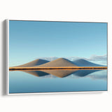 Framed canvas artwork depicting serene landscapes with rolling fields in soft green and gold hues, displayed from a side view against a white background.