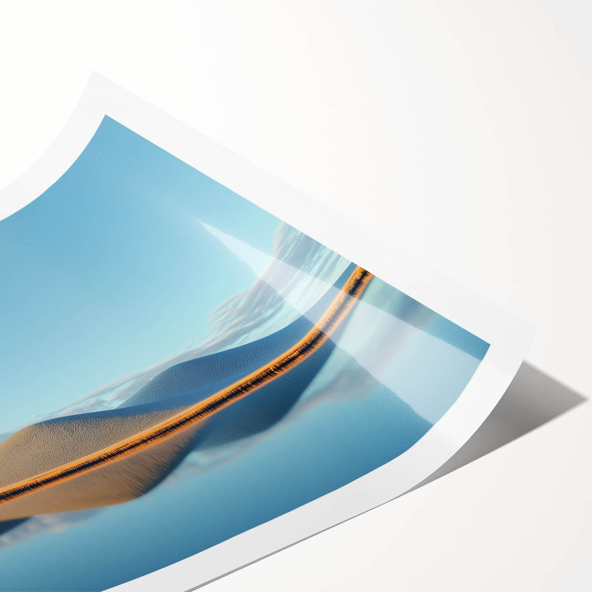 Vibrant landscape canvas print showcasing rolling green fields under a blue sky, elegantly rolled and packaged in a protective cardboard tube for delivery.