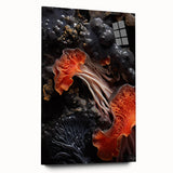 Large abstract wall art on acrylic glass, featuring swirling blue and gray tones, ideal for bedroom or dining room decor.