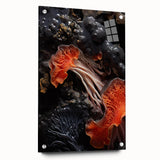 Large abstract wall art featuring swirls in teal and beige on acrylic glass, suitable for bedroom or dining room decor.