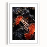 Abstract art print featuring natural close-up elements in muted earth tones on a white matted frame.