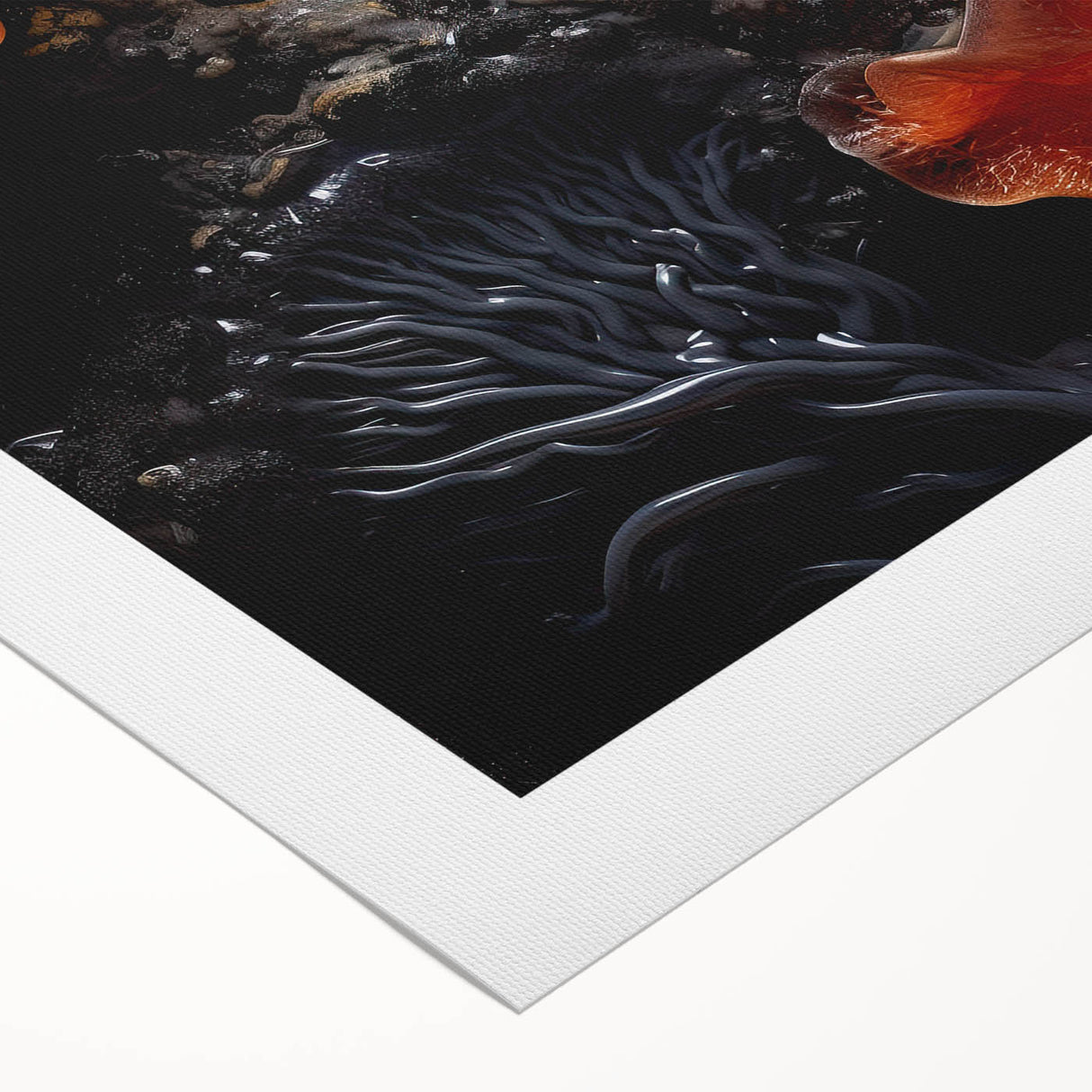Art deco poster featuring natural close-up elements in muted colors on rolled canvas.