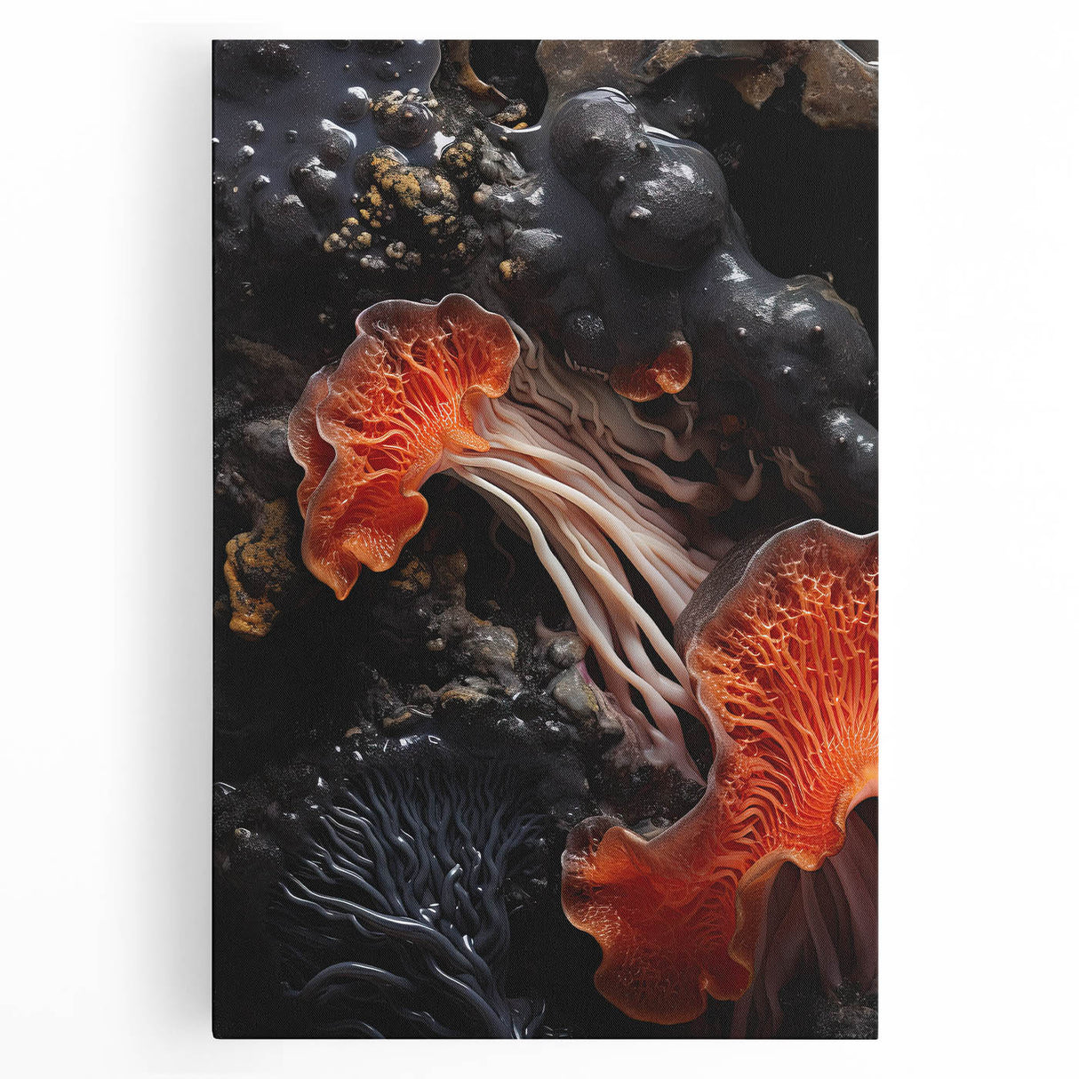 Black and white close-up photo of natural elements on stretched canvas, ideal for kitchen wall art.