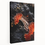 Close-up side view of a stretched canvas featuring natural elements in muted earth tones, ideal for kitchen wall art.