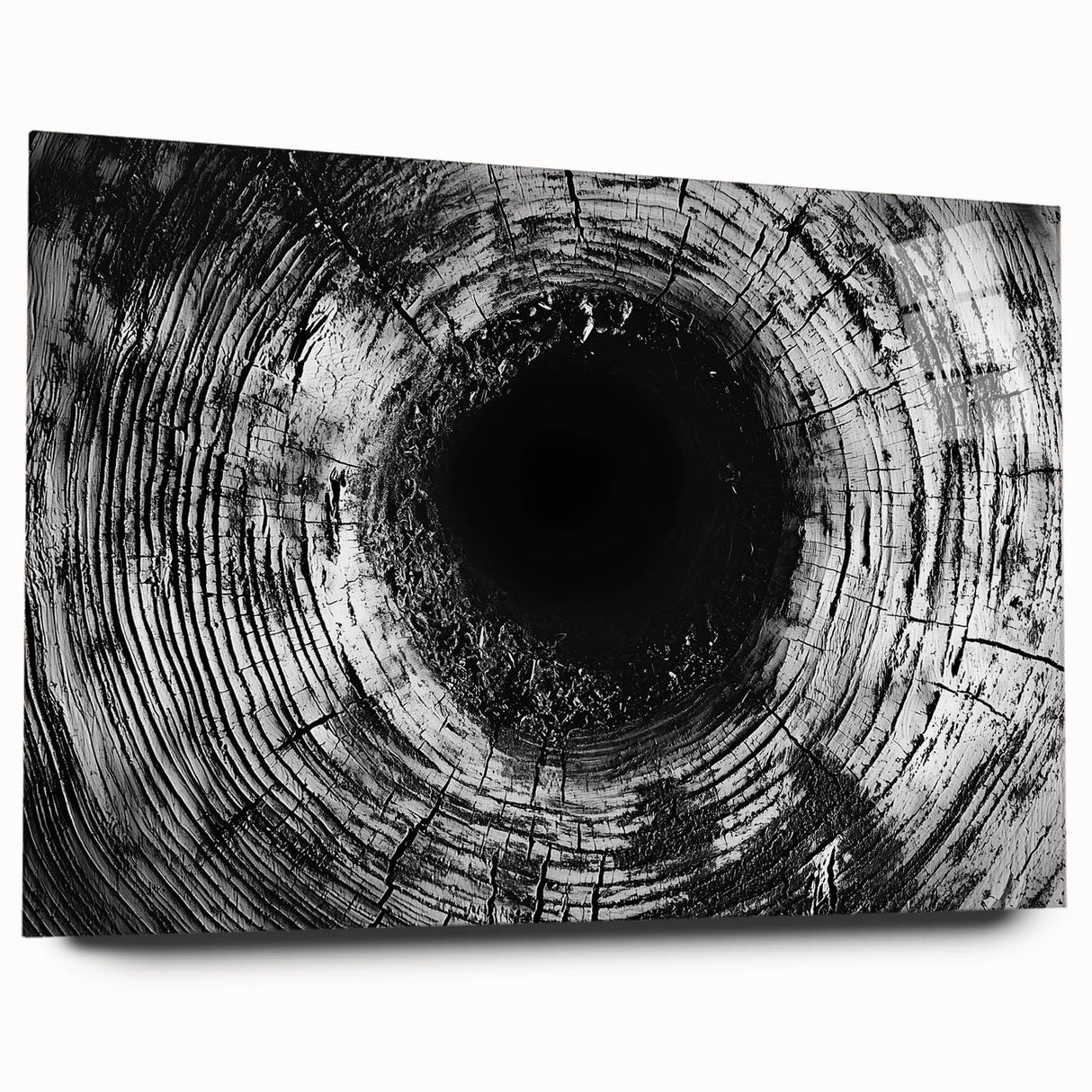 Large abstract wall art on acrylic glass depicting close-up nature elements in vibrant green and blue.