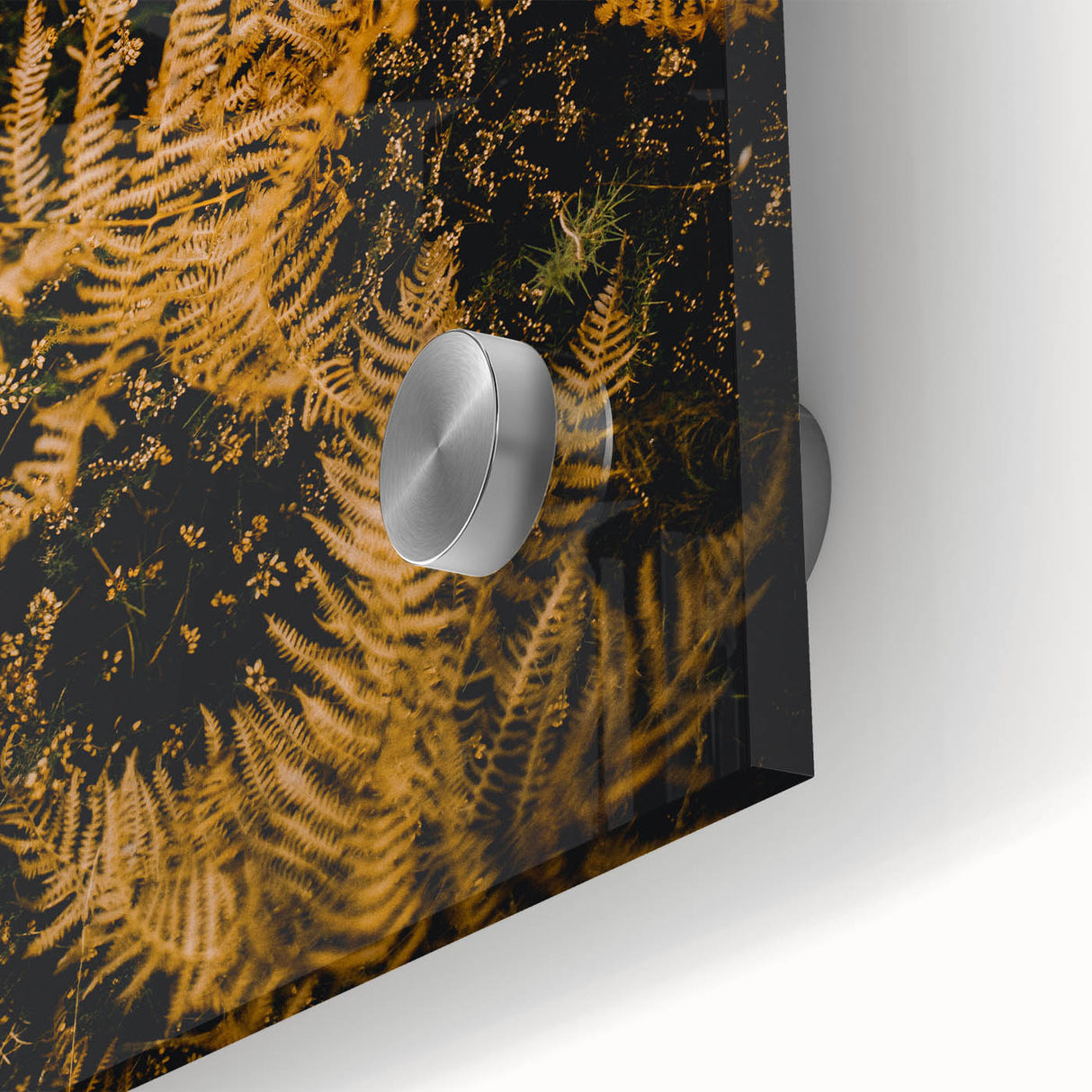 Large abstract wall art in autumnal colors on acrylic glass, ideal for dining room art.