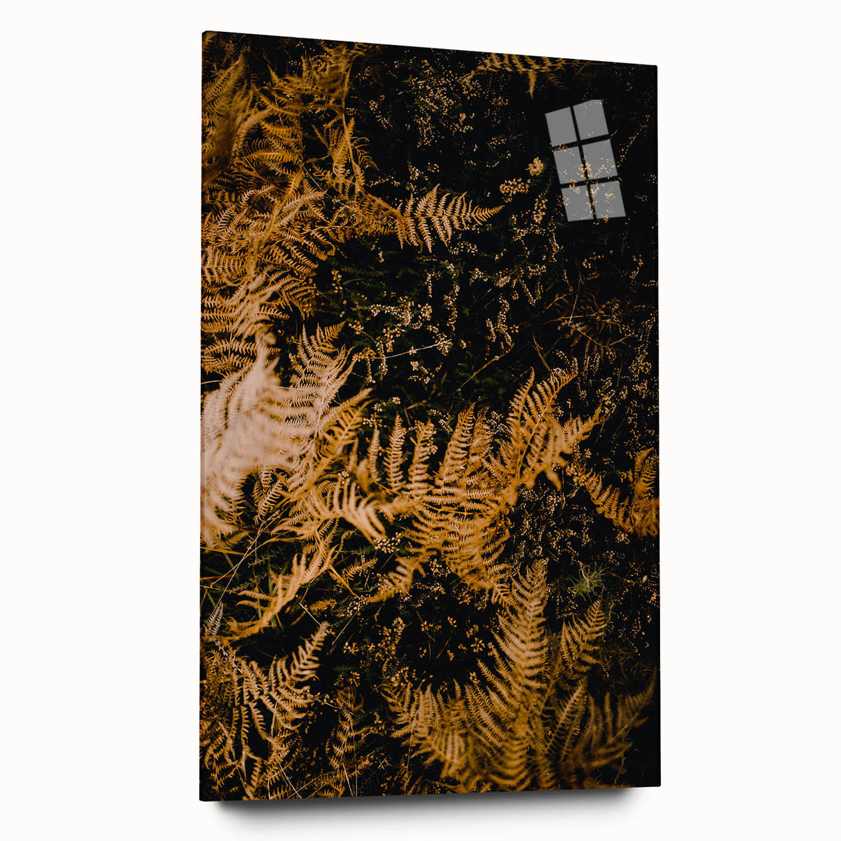 Large abstract wall art with swirling orange and brown tones on acrylic glass, suitable for bedroom or dining room decor.