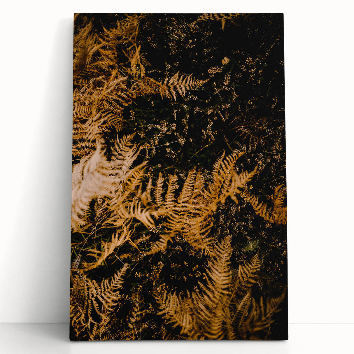 Large black and white stretched canvas depicting a serene autumn scene, ideal for kitchen wall art or bedroom ambiance.