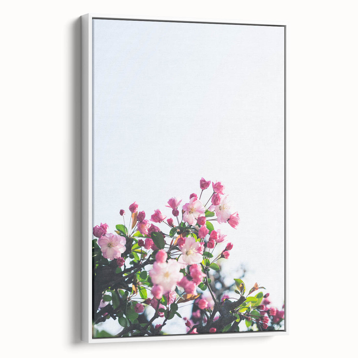Vintage poster art of spring season on framed canvas, featuring vibrant colors on a black background.