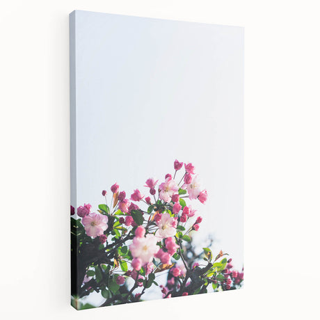Abstract depiction of spring with vibrant green and pink tones on a large stretched canvas, suitable for kitchen wall art.