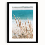 Extra large abstract art print featuring vibrant summer hues on a textured canvas, framed in black.