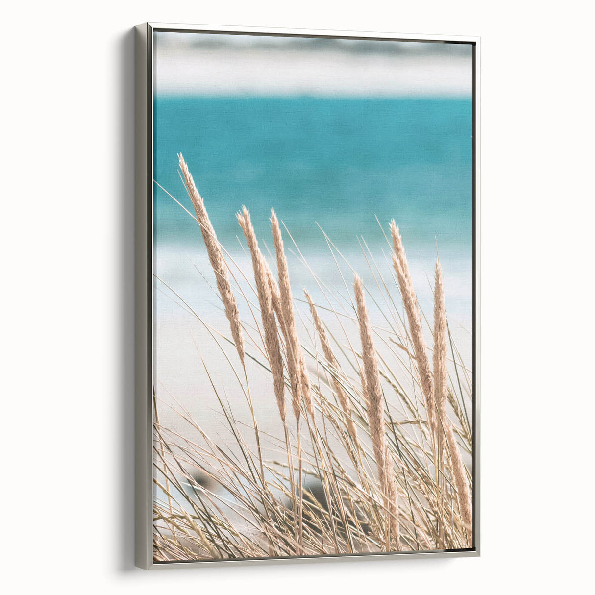 Landscape art painting of a summer scene on a framed canvas, featuring colorful trees in vintage poster style.