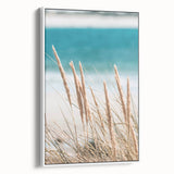Vintage poster art of summer season in vibrant colors on a framed canvas, ideal for living room decor.
