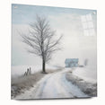 Winter-themed acrylic print showcasing muted blue and white tones, ideal for dining room decor.