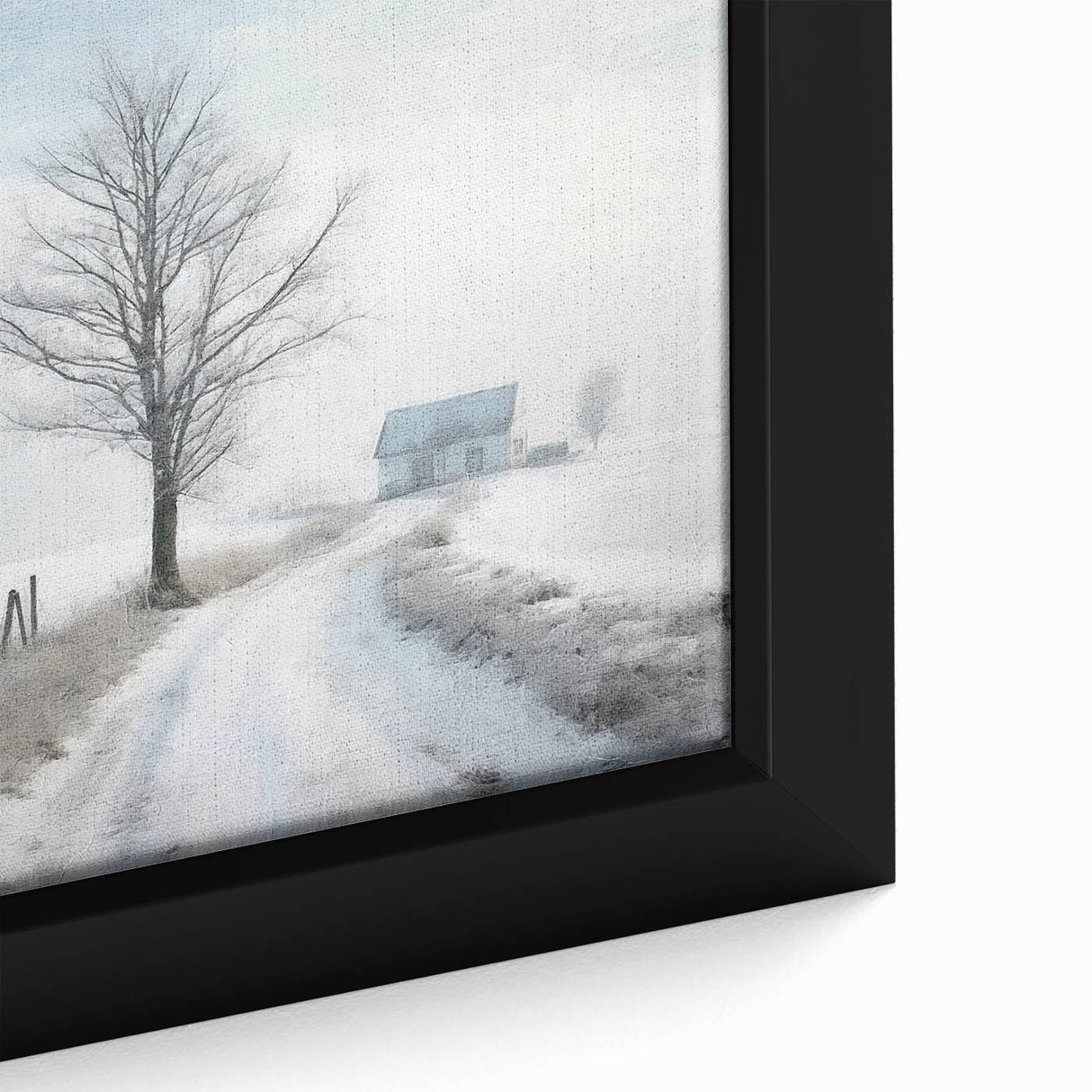Framed canvas featuring a textured winter scene in black with colorful accents, ideal for extra large living room wall art.