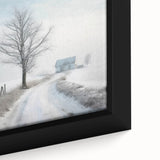 Framed canvas featuring a textured winter scene in black with colorful accents, ideal for extra large living room wall art.