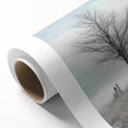 Winter scene with soft blue and white tones on rolled canvas, ideal for nursery wall art.