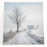 Winter landscape in black and white on stretched canvas, ideal for kitchen wall art or bedroom ambiance.