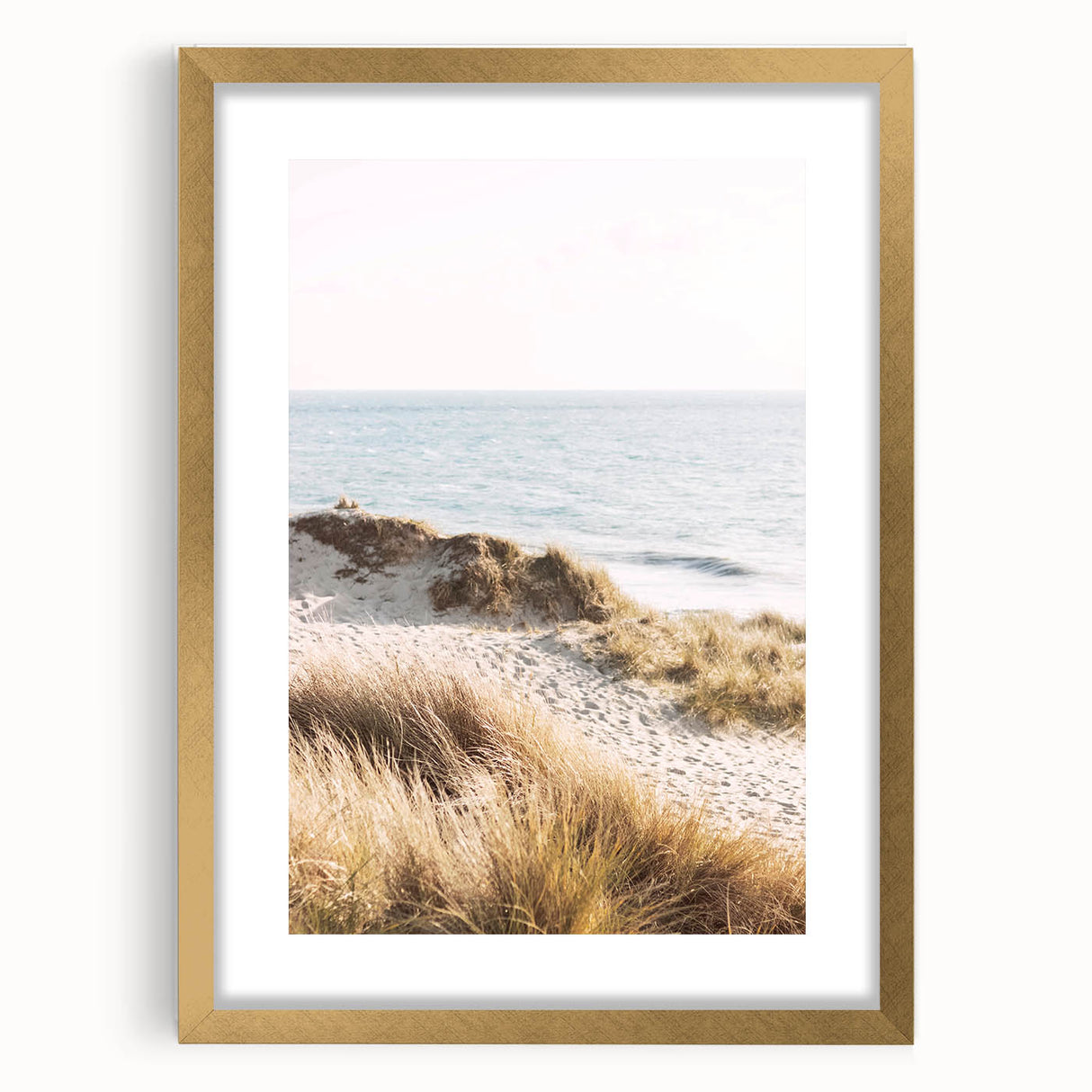 Extra large abstract art print in a gold frame, featuring a textured design with creamy and earthy tones.