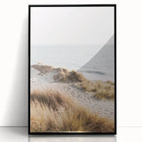 Large abstract wall art with swirling blue and gold patterns on acrylic, framed in black.