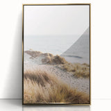 Large art print of a mid-century modernist abstract design in gold and white tones on acrylic.