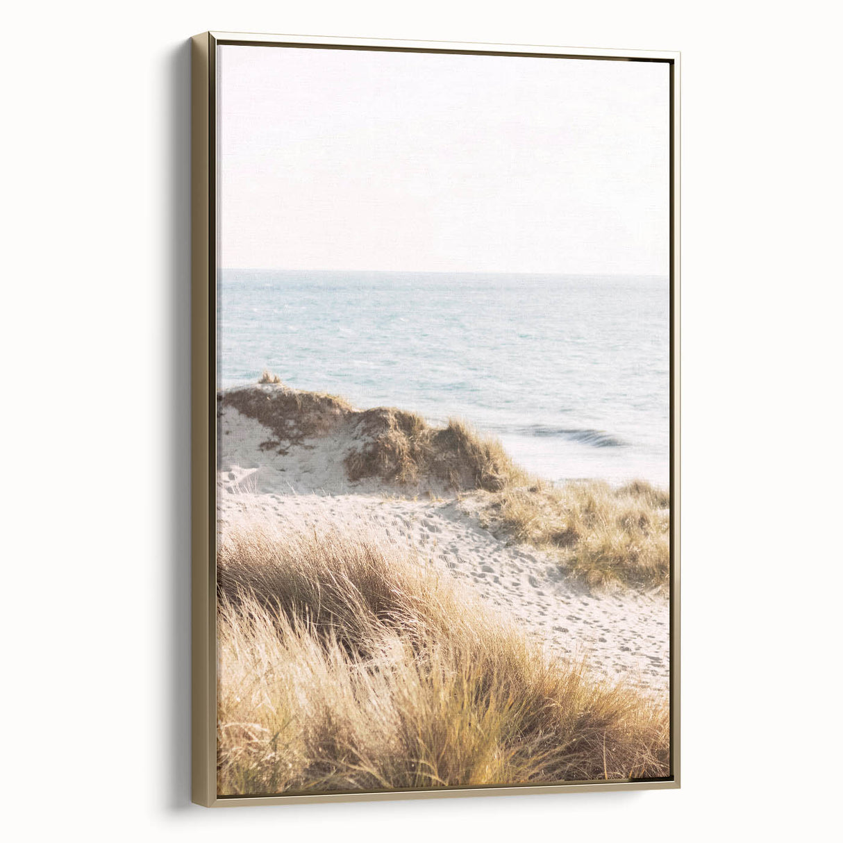 Framed canvas featuring a vintage landscape painting in muted gold and black tones, ideal for bedroom wall art.