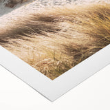 Art deco poster featuring geometric patterns in muted gold and navy hues on rolled canvas, suitable for dining room wall art.