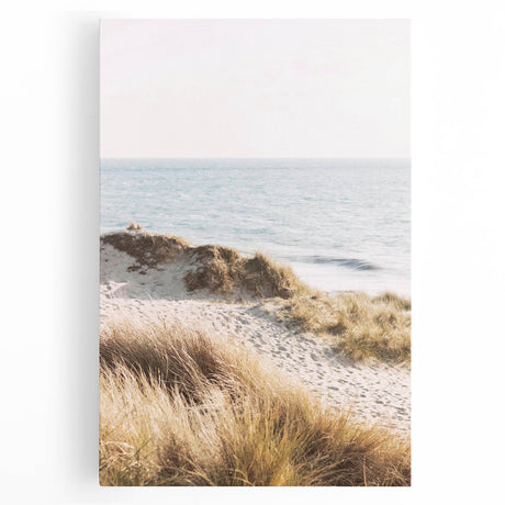 Large art on stretched canvas depicting a summer landscape with vibrant green and blue tones, ideal for kitchen wall art.