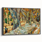 Black and white framed canvas depicting a vintage-style landscape painting, suitable for bedroom wall art.